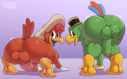 anthro anus ass avian balls big_ass bird bottomless chicken disney duo erection foreskin gloves gobanire hat jose_carioca looking_back male male_only nipples nude nude_male panchito_pistoles parrot penis perineum presenting presenting_hindquarters sombrero the_three_caballeros twerking uncircumcised