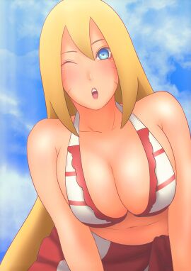 1girls bare_shoulders big_breasts bikini bikini_top blowing_kiss blush boruko boruto:_naruto_next_generations breasts busty canon_genderswap eeshin_(eishin5584) female female_only genderswap genderswap_(mtf) high_resolution huge_breasts long_hair looking_at_viewer midriff naruto naruto_(series) one_eye_closed rule_63 sexy_no_jutsu skirt solo solo_focus uzumaki_boruto very_long_hair wink