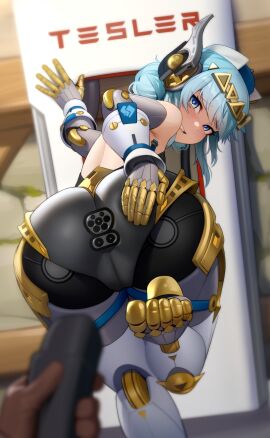 1boy 1girls ass ass_grab buttplug buttplug_under_clothes feet female genshin_impact hoyoverse ineffa_(genshin_impact) kairuhentai kairunoburogu looking_back male mihoyo presenting_ass presenting_hindquarters robot robot_girl