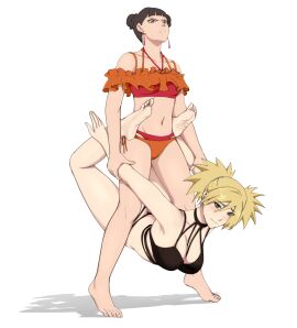 2girls absurd_res absurdres alternate_breast_size arched_back ass barefoot bent_over bikini bikini_bottom bikini_top blonde_hair blush boruto:_naruto_next_generations boston_crab breast_size_difference breasts brown_bikini brown_bikini_bottom brown_bikini_top brown_eyes brown_hair brown_swimsuit brown_thong catfight cleavage degato duo duo_focus ear_piercing earrings feet female female_focus female_only foot_fetish foot_focus g-string hi_res high_resolution highres jewelry lifting light-skinned_female light_skin mature mature_female milf milf_on_milf milfs naruto naruto:_the_last naruto_(series) naruto_shippuden orange_bikini orange_bikini_top orange_swimsuit pale-skinned_female pale_skin panties pink_bikini_bottom pink_panties shounen_jump shueisha soles spiky_hair stand_and_carry_position standing stretching swimsuit temari tenten thong tied_hair tiptoes toes twintails very_high_resolution weekly_shonen_jump wrestling wrinkled_feet wrinkled_soles yellow_hair