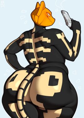 anthro ass big_butt curvy_figure domestic_cat epic_games felid feline felis female for_a_head fortnite gun handgun hi_res holding_gun holding_handgun holding_object holding_pistol holding_ranged_weapon holding_weapon huge_butt mammal object_head pistol pumkin pumpkin_head ranged_weapon rear_view skeleton_costume solo sparkle_lynx_(fortnite) standing thick_thighs weapon wide_hips xerun