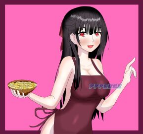 2d 777edge apron ass black_hair breasts covering_crotch date_a_live female light-skinned_female light_skin long_hair naked naked_female noodles red_eyes solo solo_female tokisaki_kurumi