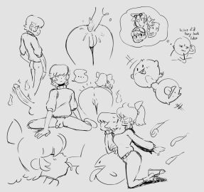 1boy 1girls ass balls bobby_(noill) female male marina_(noill) monochrome noill penis pussy sketch testicles