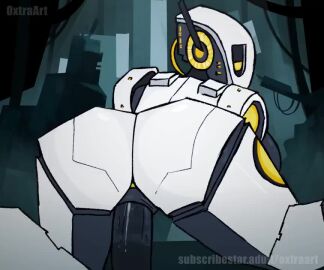 1boy 1girls cum cum_in_pussy cum_inside curvaceous curvy curvy_female curvy_figure fat_ass floor floor_sex glados glados_(humanoid) indoors looking_at_viewer looking_back one_eye oxtra portal_(series) portal_2 riding riding_penis robot robot_girl robot_humanoid sex tagme thick_thighs video