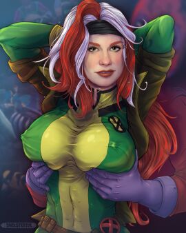 1boy 1girls anna_marie anna_paquin battle big_breasts breast_grab breast_squeeze breast_squish breasts celebrity darkstrator disney+ dress female grope grope_breast grope_from_behind groping_breasts groping_through_clothes human human_only light-skinned_female light_skin magneto male marvel marvel_comics patreon patreon_artist pixiv rogue_(x-men) straight unseen_male_face x-men x-men_97