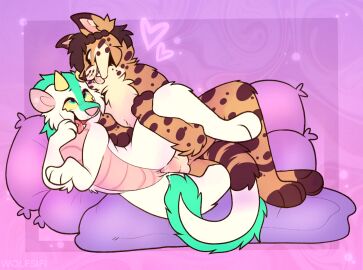 animal_genitalia animal_penis anthro asian_mythology blue_body blue_fur bodily_fluids breasts breath brown_body brown_fur claws colored digital_drawing_(artwork) digital_media_(artwork) dragon duo east_asian_mythology eastern_dragon erection european_mythology felid feline female female_penetrated fur furred_dragon furred_scalie genital_fluids genitals grin hair heart_symbol hi_res hilleyan holding_leg_up horn knot lying male male/female male_penetrating male_penetrating_female mammal mythological_creature mythological_scalie mythology nude on_pillow on_side open_mouth orgasm orgasm_face panting penetration penile penile_penetration penis penis_in_pussy pillow pink_body pussy scales scalie serval sex signature simple_background smile tail tongue tongue_out vaginal_penetration western_dragon white_body white_fur wolfsifi zhinu