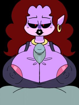 1boy 1girls animated animated_gif anon ass beat_banger big_ass bra erect_nipples erect_nipples_under_clothes female friday_night_funkin gif grey_bra male milf mommy_mearest mother nipples nipples_visible_through_clothing purple_body purple_skin purple_skinned_female red_eyes red_hair toriel_beat_banger transparent_background