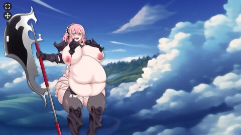 artist-san ass battle_axe battle_maid bbw belly belly_button big_breasts blush breasts chateau chubby_female digested digestion female green_eyes happy_female huge_ass huge_breasts maid maid_uniform mass_vore massive_breasts pink_hair thick_legs thick_thighs vessel_tactics vore vore_belly weight_gain wide_hips