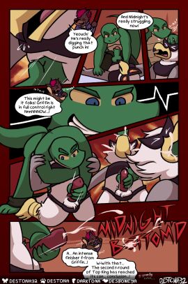 2024 anthro avian beak bird bodily_fluids bottomwear brown_bottomwear brown_clothing brown_hair brown_pants canid canine canis clothing comic competition crop_top cum cum_in_mouth cum_inside destona dialogue dobermann domestic_dog dominant dominant_male duo elbowing english_text feathers flying_through_air genital_fluids green_body green_eyes green_scales gull hair handjob handjob_while_penetrating hi_res irrumatio kangaroo lari larid lowered_pants macropod male male/male mammal manhandling marsupial mask oral pants penile penis penis_in_mouth pinscher punch reach_around red_hair reptile running scales scalie sex sexual_competition sexual_fight shirt shoulder_bash snake speech_bubble straddling submissive submissive_male supervillain supervillain_costume tackle text topwear white_body white_feathers wrestling yellow_beak yellow_sclera