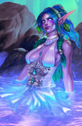 breasts clothed clothing eyebrows female kylekayhos kylepunk medium_breasts moonwell night_elf tyrande_whisperwind warcraft world_of_warcraft