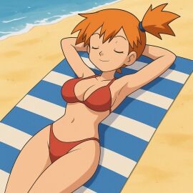 ai ai-created ai_assisted ai_generated bikini breasts closed_eyes ginger ginger_female ginger_hair kasumi_(pokemon)