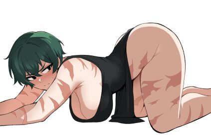 1girls big_breasts blush breasts female female_focus female_only hi_res highres huge_breasts jujutsu_kaisen large_breasts light-skinned_female light_skin maidcousin no_panties scars short_hair solo solo_female solo_focus thick_thighs thighs zenin_maki