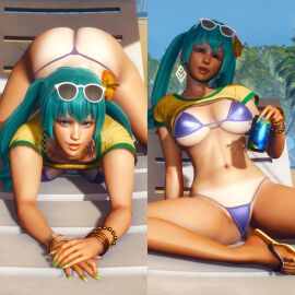 3d ass big_ass big_breasts bikini brazilian_miku breasts eyewear_on_head female green_hair hatsune_miku honey_select_2 jnr micro_bikini sandals sunglasses tagme tan_body tan_lines tan_skin vocaloid