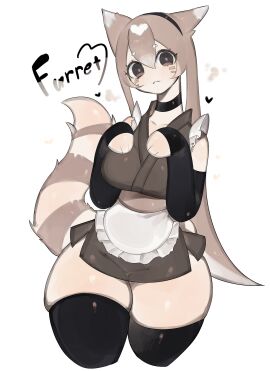 1girls anthro black_thighhighs brown_hair choker english_text female female_only furret generation_2_pokemon heart hi_res long_hair looking_at_viewer maid maid_uniform nintendo pokemon pokemon_(species) pokémon_(species) solo text thick_thighs thigh_squish thighhighs tight_clothing toge77789 togetoge white_background