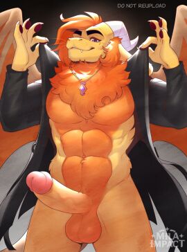 abs anthro back_wings balls bedroom_eyes brown_pawpads clothed clothing curved_horn dragon erection fangs floppy_ears fur genitals half-closed_eyes hi_res horn humanoid_genitalia humanoid_penis hybrid jacket lagomorph leather leather_clothing leather_jacket leather_topwear leporid male male_only mammal membrane_(anatomy) membranous_wings mila.moraes multicolored_body multicolored_fur muscle_tone muscles muscular muscular_anthro muscular_male mythological_creature mythological_scalie mythology narrowed_eyes neck_tuft open_clothing open_jacket open_topwear orange_body orange_fur orange_membrane pawpads paws pecs penis rabbit scalie seductive simple_background smile smirk smug smug_face solo teeth topwear tuft two-tone_body two-tone_fur vein veiny_penis wings yellow_body yellow_fur