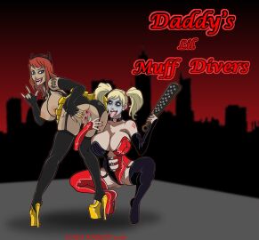 2016 2girls anus arm_around_leg arm_on_leg artist_name ass barbara_gordon batgirl batgirl_(barbara_gordon) batman_(series) big_breasts blonde_hair blue_eyes breasts breasts_out choker cleavage daloknight dc dc_comics deep_cleavage devil_horns devil_horns_(gesture) earrings eyebrow_piercing eyeshadow female female_only gloves hand_on_ass hand_on_leg harleen_quinzel harley_quinn headband heels high_heels hoop_earrings huge_breasts large_ass large_breasts leotard looking_back makeup navel navel_cutout nipples pierced_eyebrow pierced_nipples pierced_nose pierced_pussy pierced_tongue piercings pussy pussy_piercing red_hair red_nails skirt spread_legs spreading spreading_ass squatting squatting_female stockings tattoo tattooed_arm tongue tongue_out tongue_piercing twintails white_face white_facepaint year yellow_nails yuri