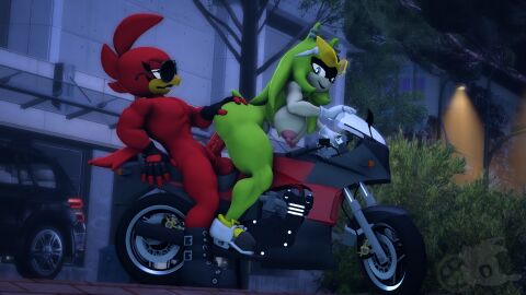 3d 3d_model accipitrid accipitriform afrosoricid anthro ass avian bird bodily_fluids boots breasts chuck_(mrfrenchyjackal) city city_background clothing digital_media duo eagle eyewear facial_tattoo fan_character female footwear fur genital_fluids glasses gloves green_body green_fur hand_on_ass hand_on_butt handwear hi_res idw_comics idw_publishing juicyducksfm looking_at_viewer male male/female mammal mobian mobian_(species) mobian_tenrec motorcycle muscular muscular_male night open_mouth pale_skin penetration pussy red_body red_fur sega sex shoes smile sonic_(series) sonic_the_hedgehog_(comics) sonic_the_hedgehog_(idw) sonic_the_hedgehog_(series) source_filmmaker surge_the_tenrec tattoo tenrec vaginal_fluids vaginal_penetration vehicle