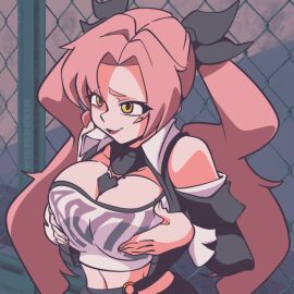 1girls animated big_breasts bouncing_breasts breasts female fully_clothed groping_breasts groping_self hands_on_breasts large_breasts mole_on_breast nicole_demara pink_hair playing_with_breasts ribbon shaking_breasts tagme twintails twistedgrim zenless_zone_zero