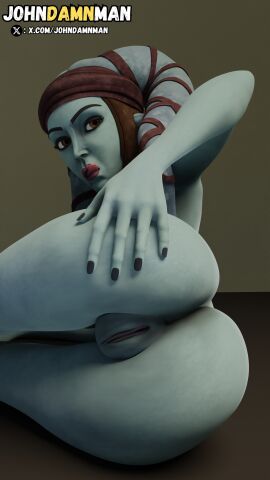 1girls 3d aayla_secura airress3d_(3d-modeller) ass ass_focus ass_grab blender blue_skin clone_wars female johndamnman lekku nude pussy solo_female star_wars twi'lek