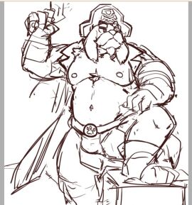 anthro binca brawl_stars breasts bulge canid canine chubby chubby_anthro chubby_male colonel_ruffs cute furry male male_breasts male_only male_with_breasts nipples pirate pirate_hat ruffs sketch uncolored