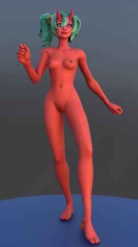 3d animated barefoot completely_nude dancing fortnite green_hair nemia_(fortnite) nude_female oni red_skin tagme video