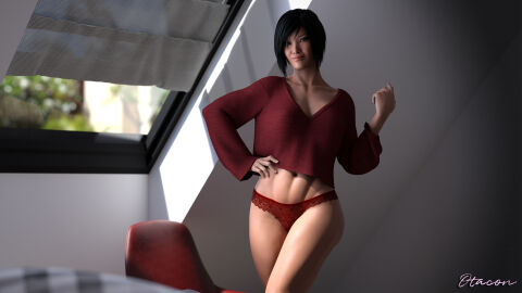 1girls 3d abs asian asian_female black_hair clothed clothed_female faith_connors faith_connors_(mirror's_edge_catalyst) female female_focus female_only light-skinned_female light_skin looking_at_viewer mirror's_edge mirror's_edge_catalyst no_pants otacon212 red_underwear smile smiling smiling_at_viewer solo solo_female solo_focus underwear