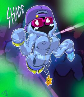 1girls 2d 2d_(artwork) 2d_artwork areolae areolae_visible_through_clothing blush blush_lines brawl_stars brawler breasts cap clothed dark-skinned_female dark_skin deltarxt detailed_background female ghost ghost_girl glasses hi_res looking_at_viewer nipples nipples_visible_through_clothing rule_63 shade_(brawl_stars) solo solo_female sweater zipper