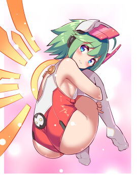 adorable green_hair looking_at_viewer looking_back wings