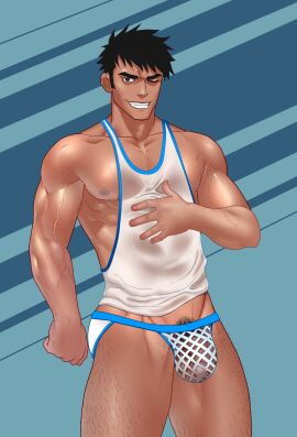 abs balls balls_under_clothes bara biceps big_bulge bulge clothing inmomakuro male male_nipples male_only muscular muscular_male nipples pecs penis penis_under_clothes tight_clothing underwear yaoi