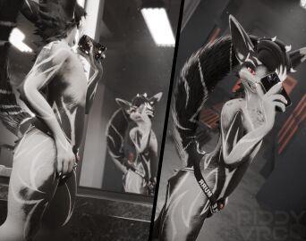 absurd_res animal_genitalia animal_penis anthro blender_(artwork) blender_cycles bodily_fluids bulge canine_genitalia canine_penis clothing clothing_pull digital_media_(artwork) electronics genital_fluids genitals hi_res jockstrap leaking_precum male mirror mirror_reflection mirror_selfie multiple_angles peeking_penis penis phone precum reflection rexouium riddy riddyvrc selfie sheath solo underwear underwear_pull