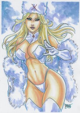 blonde_female blonde_hair blue_eyes breasts emma_frost female large_breasts marcio_fernandes marvel marvel_comics panties thick_thighs tramastudio white_queen x-men