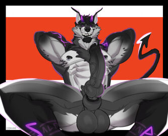 animal_genitalia anthro balls big_balls canid canine canis forked_tail genital_piercing genitals hands_behind_head horn humanoid_genitalia humanoid_penis hybrid_genitalia hybrid_penis knot knotted_humanoid_penis knotted_penis lddraws male mammal penis penis_piercing piercing runes sheath solo tail unusual_anatomy unusual_tail wolf