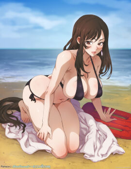 beach brown-haired_female brown_hair female final_fantasy final_fantasy_vii long_hair minacream outdoors patreon solo solo_female solo_focus swimsuit tifa_lockhart