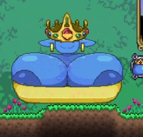 areola areolae big_areola big_breasts big_nipples breasts female female_focus huge_breasts huge_nipples king_slime_(terraria) nipples piercings pixel_(artwork) pixel_animation pixelated slime slime_girl slime_monster smile smiling solo_female tagme terraria video
