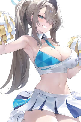 1girls armpits arms_up asuna_(blue_archive) belly belly_button big_breasts blue_archive blue_eyes blush bowtie bra breast_squeeze breasts bright_pupils cheerleader cheerleader_outfit cheerleader_uniform cleaning_&_clearing_(blue_archive) collar ear female female_focus female_only hair hair_over_one_eye halo happy hi_res high_resolution highres jumping light-skinned_female light_skin long_hair massive_breasts millennium_science_school_student mole mole_on_breast pony ponytail preview_(preview0) shoes skirt skirt_lift smile smiling smiling_at_viewer smooth_skin solo sport sports_bra sportswear stomach teenager teeth teeth_showing thick_thighs thighs tie tied_hair tight tight_clothes tight_clothing tight_fit very_high_resolution very_long_hair video_games white_background white_shoes white_skin young younger_female