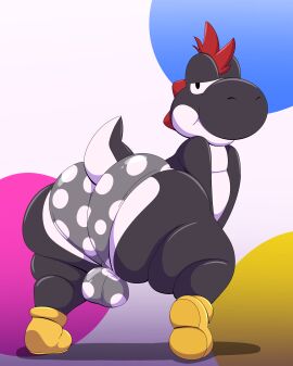 1boy absurd_res aged_up anthro ass bedroom_eyes big_ass big_butt black_body bulge clothing detailed_bulge footwear hair hi_res looking_at_viewer looking_back male male_only mario_(series) narrowed_eyes nintendo panties paper_mario:_the_thousand_year_door seductive shoes solo super_mario_bros. tepigfan101 the_great_gonzales_jr underwear wrestler yoshi