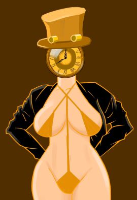 big_breasts bikini black_coat breasts chief_clockman_(skibidi_toilet_multiverse) clock clock_head female female_focus female_only rule_63 skibidi_toilet skibidi_toilet_multiverse skimpy skimpy_bikini skimpy_clothes sundarts