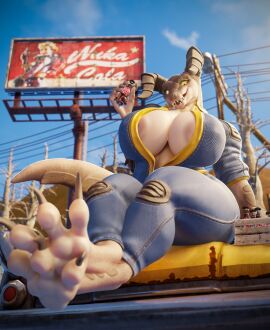 1girls 3d 3d_(artwork) animal_humanoid anthro areola areola_slip areolae_visible_through_clothing ass bethesda_game_studios beverage big_areola big_ass big_breasts big_nipples big_thighs bodysuit breasts butt claws deathclaw deathclaw_humanoid fallout feet female female/female female_deathclaw genitals gigantic_ass gigantic_breasts gigantic_thighs hi_res holding_object horns huge_areola huge_ass huge_breasts huge_nipples huge_thighs humanoid hyper hyper_ass hyper_breasts hyper_thighs microsoft mommyclaw_(vulgarvictor) monster monster_girl nipples nitenight nuka-cola nuka-cola_quantum scalie scalie_humanoid sharp_teeth tall_female taller_female thick_thighs thighs