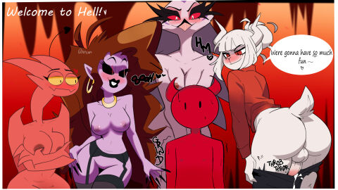 2boys 3girls 3milfs absurd_res anthro ass avian balls beak big_breasts bird blush bodily_fluids breasts clothed clothing crown cum demon demon_humanoid digital_media_(artwork) erection faceless_character faceless_male feathers female femboy friday_night_funkin friday_night_funkin' fur futa/female futanari genital_fluids genitals goat_boy goat_demon group hair headgear helltaker helluva_boss hi_res horn humanoid intersex intersex/female looking_at_viewer lucia_(satina) lucifer_(helltaker) male mammal milf milfs mommy_mearest mythological_creature mythology nipples nude nyxartstation owl owl_demon penis red_body red_eyes red_skin rule_63 satina_wants_a_glass_of_water simple_background smile stella_(helluva_boss) tail text thick_thighs white_body white_hair wings yellow_eyes