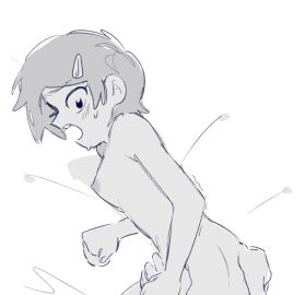 1girls amphibia breasts completely_nude completely_nude_female doinhucc female greyscale hairclip marcy_wu open_mouth