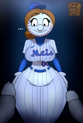 anthro baseball baseball_cap baseball_uniform beanontoast big_breasts breasts brown_hair female mascot mrs._met thick_thighs