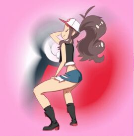 animated ass baseball_cap boots booty_shorts brown_hair closed_eyes dancing female hilda_(pokemon) jiggling_ass jiggling_butt pokemon pokemon_bw ponytail twerk twerking