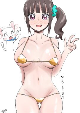 aged_up ass ass_visible_through_thighs big_ass big_breasts bikini breasts cat_girl catgirl cure_lillian cure_nyammy feline female golden_bikini kiki_ooba micro_bikini nekoyashiki_mayu nekoyashiki_yuki precure pretty_cure thumbs_up toei_animation wonderful_precure!