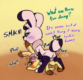 2024 alternate_species animal_genitalia animal_penis backsack balls ballsack black_markings black_sclera blue_eyes blush blush_lines bow_accessory brown_markings buckteeth buttercream_sundae chest_tuft countershade_face countershading dialogue dipstick_ears dipstick_tail duo ear_markings english_text eyebrows female female_penetrated feral feral_on_feral genitals half-closed_eyes hasbro head_tuft lagomorph leg_markings leporid littlest_pet_shop littlest_pet_shop_(2012) looking_back looking_pleasured male male/female male_penetrating male_penetrating_female mammal markings multicolored_body multicolored_ears narrowed_eyes neck_tuft offscreen_character patch_(marking) penetration penile penile_penetration penis penis_in_pussy pink_nose pussy quadruped rabbit sex simple_background socks_(marking) soulcentinel tail tail_markings tan_body teeth text tuft two-tone_body vaginal_penetration violet_echo white_body