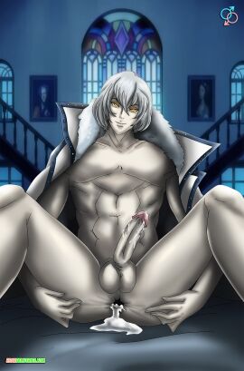 1boy after_sex amber_eyes anal_juice anus artist_logo ass balls bbmbbf big_balls big_penis big_testicles castle_interior castlevania castlevania:_aria_of_sorrow castlevania:_dawn_of_sorrow cum cum_in_ass dark_background gay homosexual indoors labcoat large_balls large_penis large_testicles light-skinned_male light_skin male male_only muscular muscular_male no_nipples palcomix pale-skinned_male pale_skin penis platinum_hair rear_deliveries semen six_pack smile smiling_at_viewer solo solo_focus soma_cruz stairs stretched_anus stretching stretching_anus tagme testicles website_logo white_hair yaoi yellow_eyes