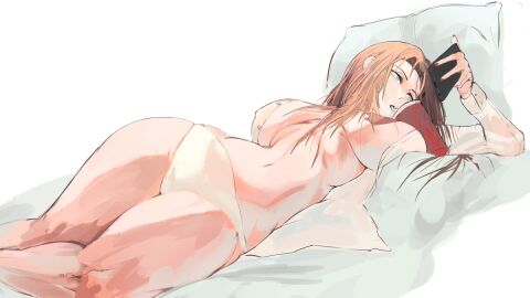 1girls big_breasts breasts brown_hair female gerxest_(artist) huge_breasts laying_on_bed limbus_company project_moon resting_breasts rodion_(limbus_company) tagme thick_thighs voluptuous white_skin