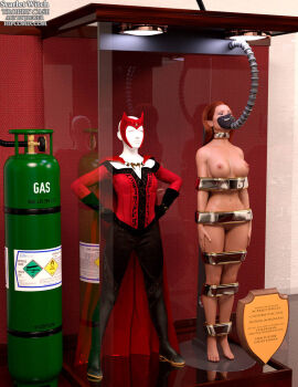 1girls 3d avengers bound bound_arms bound_legs completely_nude female female_only full_body mannequin marvel marvel_comics mutant_(marvel) nude nude_female red_hair scarlet_witch solo superheroine thejpeger trophy_case unconscious unconscious_female wanda_maximoff