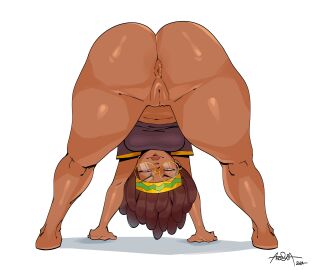 1girls all_fours anor3xia anus appl_(applchu) ass asshole dark-skinned_female dark_skin female glasses pussy thick_ass thick_thighs vagina