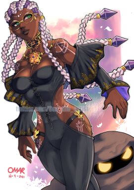 1girls african african_female big_breasts black_panties bodypaint braid braided_hair braided_ponytail breasts busty corset dark-skinned_female dark_skin dolores_(kof) earth female glasses green_eyes jewelry king_of_fighters long_hair mud necklace panties purple_hair round_glasses thick_lips thick_thighs thighs tied_hair two-tone_hair underwear voluptuous voluptuous_female white_hair wide_hips