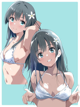 1girls absurdres arm_behind_head armpits bare_armpits bare_arms bare_belly bare_chest bare_hands bare_hips bare_midriff bare_navel bare_shoulders bare_skin bare_torso belly belly_button bikini bikini_only bikini_pull bikini_top bikini_top_pull black-haired_female black_hair blue-eyed_female blue_background blue_eyes blush blush_lines blushing_at_viewer blushing_female border borgbutler breasts cleavage collarbone dot_nose elbows exposed exposed_armpits exposed_arms exposed_belly exposed_midriff exposed_shoulders exposed_torso female female_focus female_only fingernails fingers flat_belly flat_chest flat_chested flower flower_hair_ornament flower_on_head hair_ornament half_naked hand_behind_head happy head_tilt high_resolution high_school_student highres light-skinned_female light_skin long_hair looking_at_viewer naked naked_female navel nude nude_female parted_lips petite petite_body petite_breasts petite_female saten_ruiko schoolgirl shoulders sideboob simple_background skinny skinny_female skinny_waist slender_body slender_waist slim_female slim_waist small_breasts smile smiling smiling_at_viewer solo standing string_bikini swimsuit swimwear teenage_female teenager thin_waist tilted_head to_aru_kagaku_no_railgun to_aru_majutsu_no_index upper_body white_bikini white_bikini_only white_bikini_top white_border white_string_bikini white_swimsuit white_swimwear young